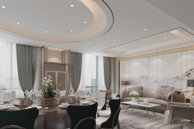 新中式餐厅包间3D模型下载